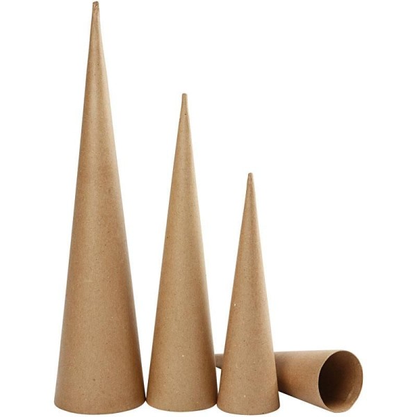 Lot de cônes en papier mâché à décorer - 30 à 50 cm - 3 pcs - Photo n°1