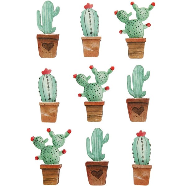 Stickers 3D en papier - Cactus - 9 pcs - Photo n°1