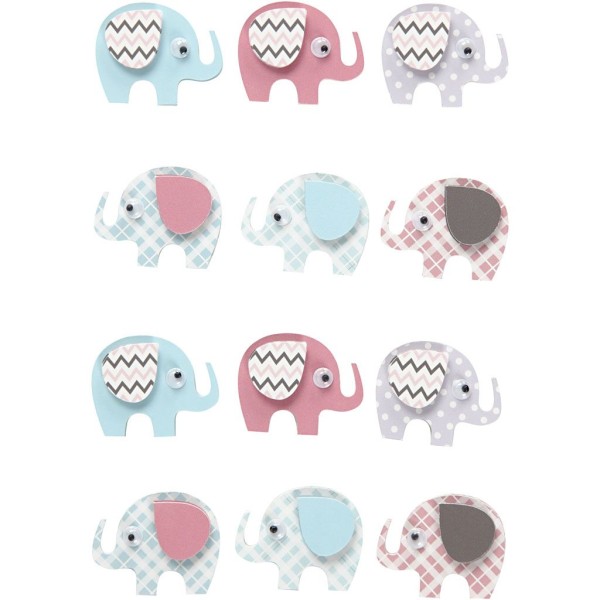 Stickers 3D en papier - Éléphants - 12 pcs - Photo n°1