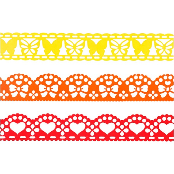 Ruban en papier dentelle, l: 15 mm, 3x2 m, jaune, orange, rouge - Photo n°1