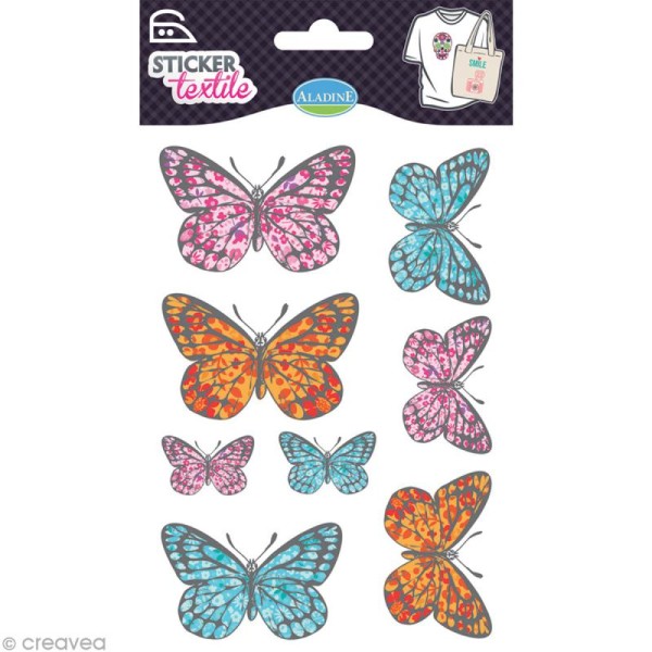 Sticker textile - Papillon Liberty - 8 transferts thermocollants - Photo n°1