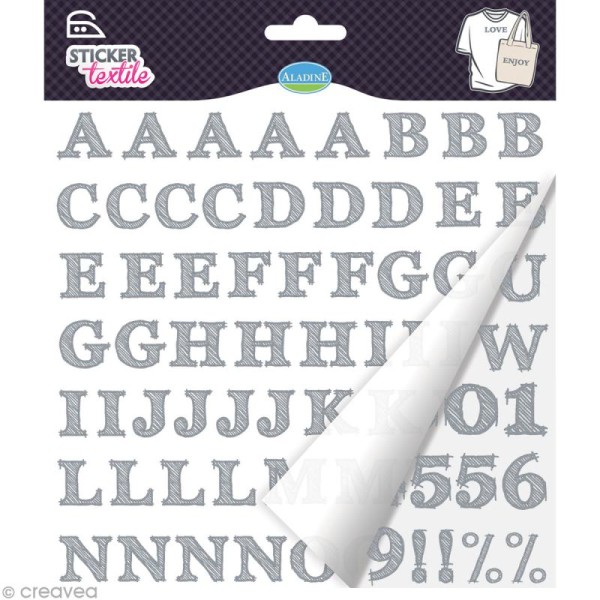 Sticker textile - Alphabet crayonné - 128 transferts thermocollants - Photo n°1