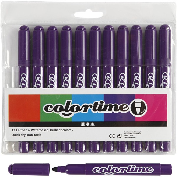 Marqueurs Colortime, trait: 5 mm, 12 pièces, violet - Photo n°1