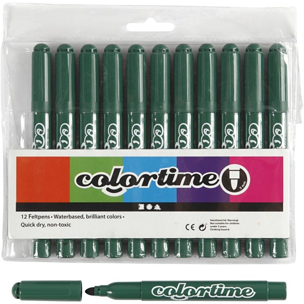 Feutres Colortime, trait: 5 mm, 12 pièces, vert - Photo n°1