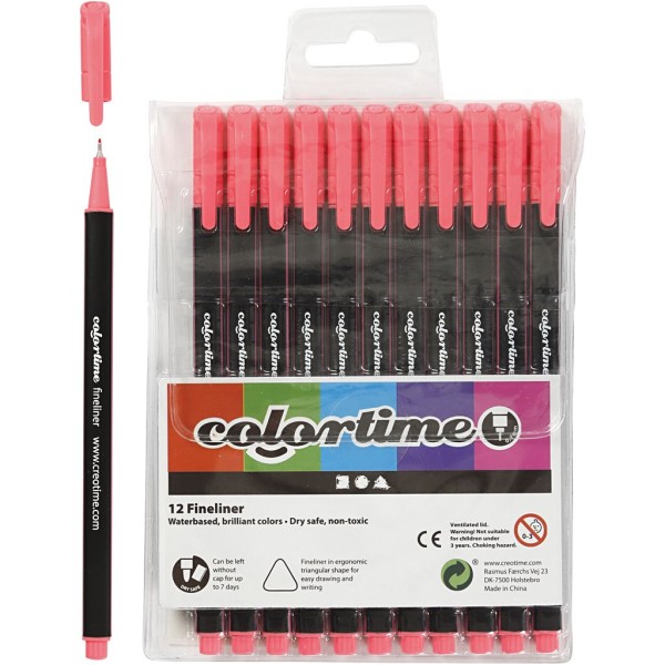 Marqueurs Colortime Fineliner, trait: 0,6-0,7 mm, 12 pièces, rose - Photo n°1