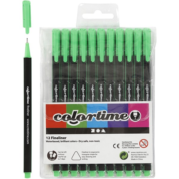 Marqueurs Colortime Fineliner, trait: 0,6-0,7 mm, 12 pièces, vert clair - Photo n°1