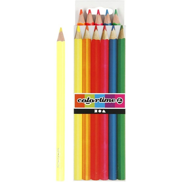 Crayons de couleur Colortime, mine: 4 mm, 6 pièces, couleurs néons - Photo n°1