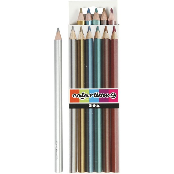 Crayons de couleur Colortime, mine: 4 mm, 6 pièces, couleurs métalliques - Photo n°1