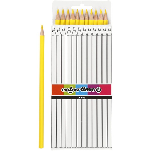 Crayons de couleur Colortime, L: 17 cm, mine: 3 mm, 12 pièces, jaune - Photo n°1