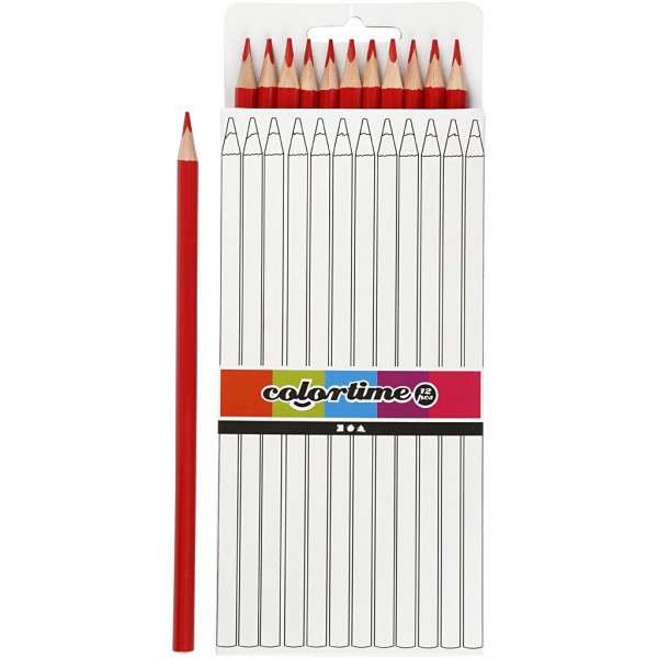 Crayons de couleur Colortime, L: 17 cm, mine: 3 mm, 12 pièces, rouge - Photo n°1