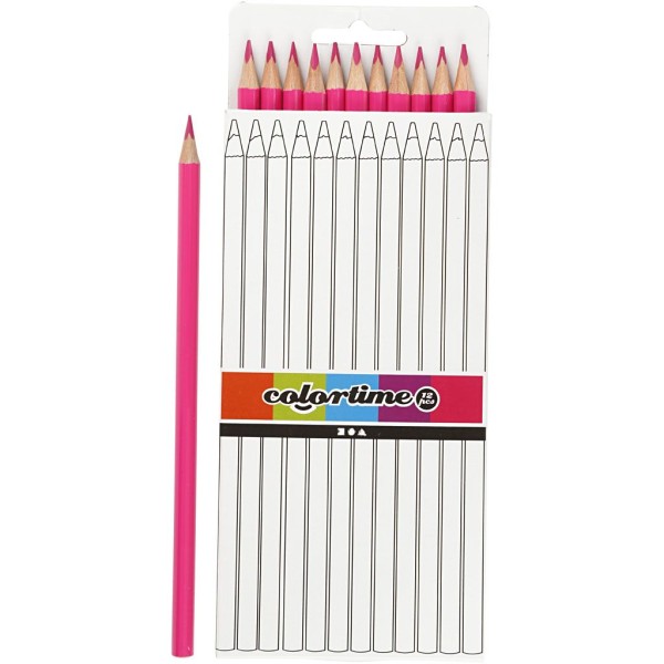 Crayons de couleur Colortime, L: 17 cm, mine: 3 mm, 12 pièces, rose - Photo n°1