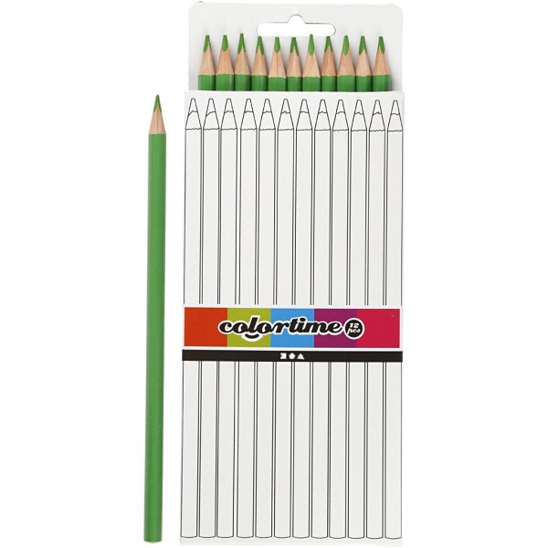 Crayons de couleur Colortime, L: 17 cm, mine: 3 mm, 12 pièces, vert clair - Photo n°1