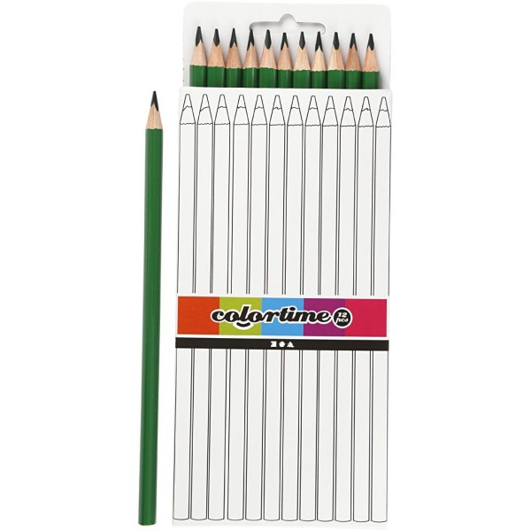 Crayons de couleur Colortime, L: 17 cm, mine: 3 mm, 12 pièces, vert - Photo n°1
