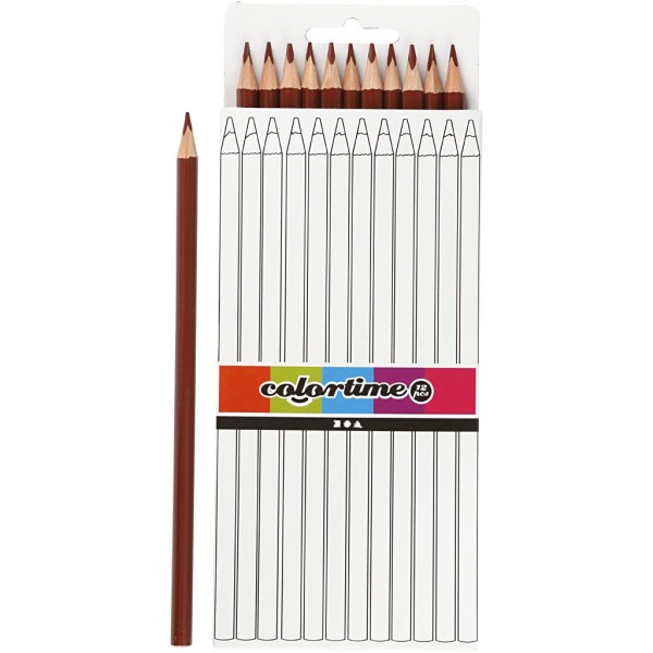 Crayons de couleur Colortime, L: 17 cm, mine: 3 mm, 12 pièces, brun - Photo n°1