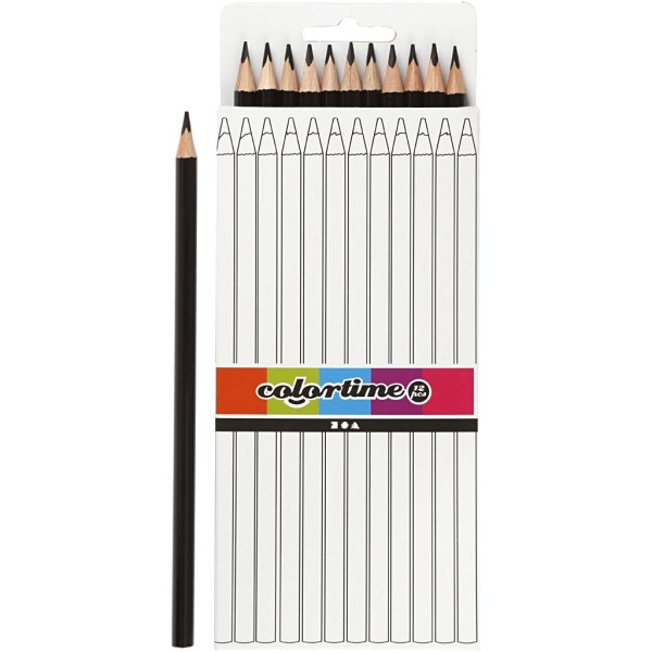Crayons de couleur Colortime, L: 17 cm, mine: 3 mm, 12 pièces, noir - Photo n°1