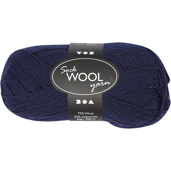 Pelote de laine pour chaussettes, L: 200 m, 50 gr, bleu foncé - Photo n°1