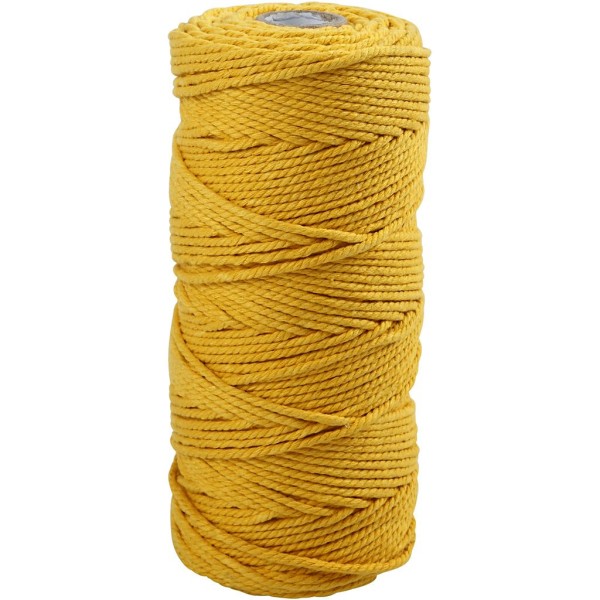 Ficelle de coton, L: 100 m, ép. 2 mm, 225 gr, jaune - Photo n°1