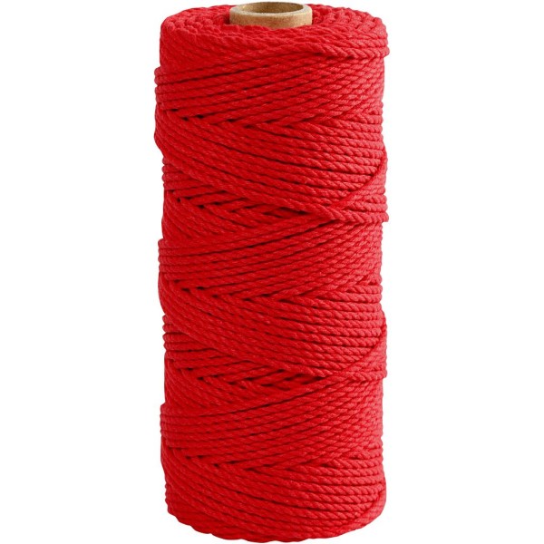 Ficelle de coton, L: 100 m, ép. 2 mm, 225 gr, rouge - Photo n°1