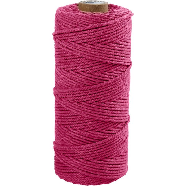 Ficelle de coton, L: 100 m, ép. 2 mm, 225 gr, rose - Photo n°1