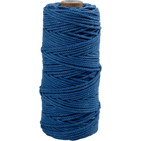 Ficelle de coton, L: 100 m, ép. 2 mm, 225 gr, bleu - Photo n°1