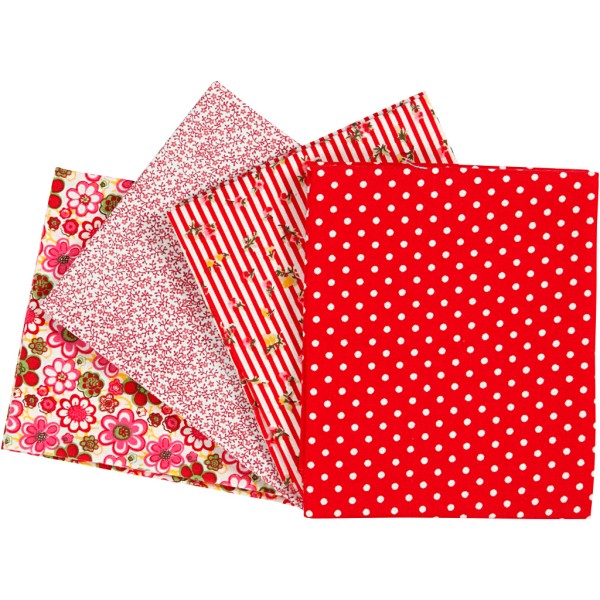 Lot tissu patchwork 45 x 55 cm - Rouge et blanc - 4 pcs - Photo n°1