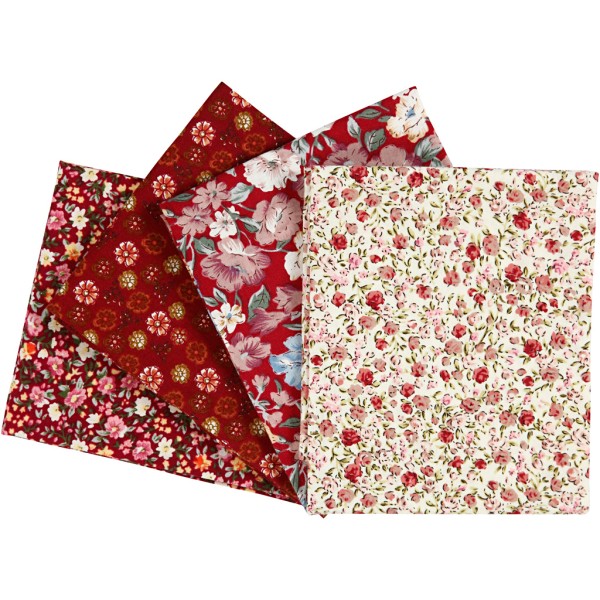 Lot tissu patchwork 45 x 55 cm - Rouge foncé - 4 pcs - Photo n°1