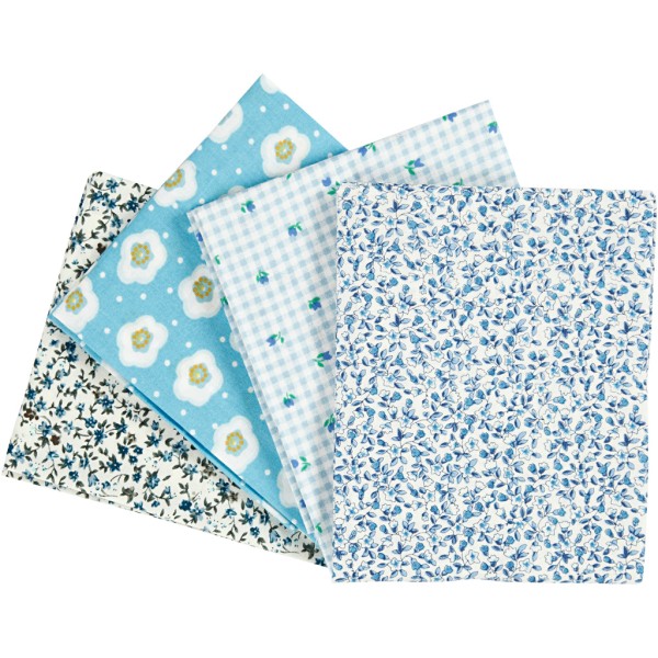 Lot tissu patchwork 45 x 55 cm - Bleu clair - 4 pcs - Photo n°1