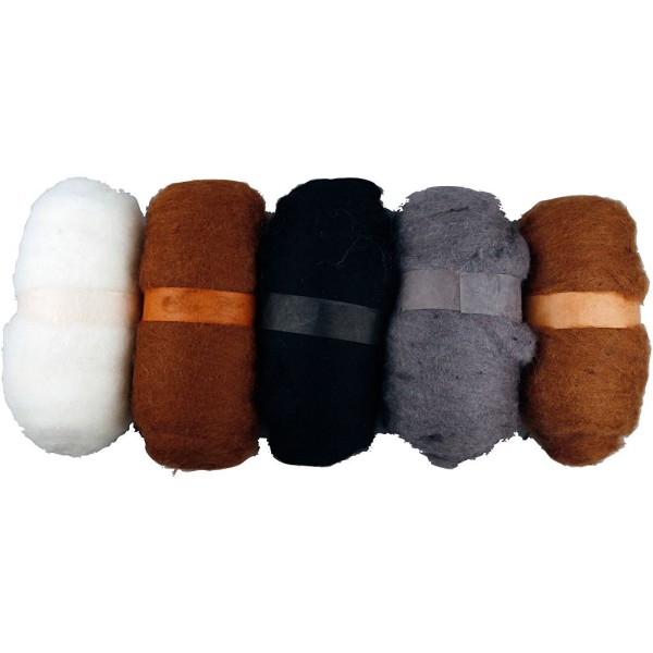 Pelotes de laine cardée, 5x100 gr, harmonie naturelle - Photo n°1
