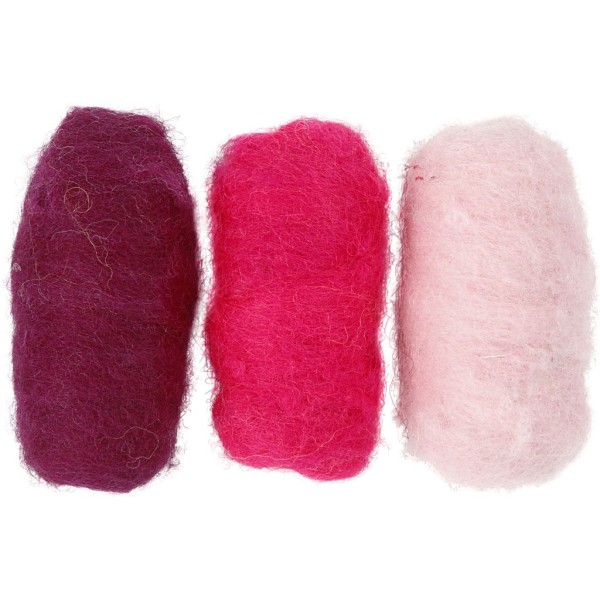 Assortiment de pelotes de laine cardée - 3 x 10 gr - Tons rose violet - Photo n°1