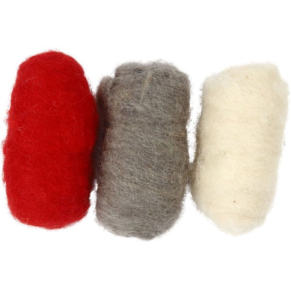 Assortiment de pelotes de laine cardée - 3 x 10 gr - Tons rouge et blanc - Photo n°1