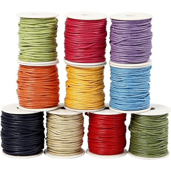 Assortiment de ficelles de coton 10 couleurs - 2 mm x 25 m - 10 pcs - Photo n°1