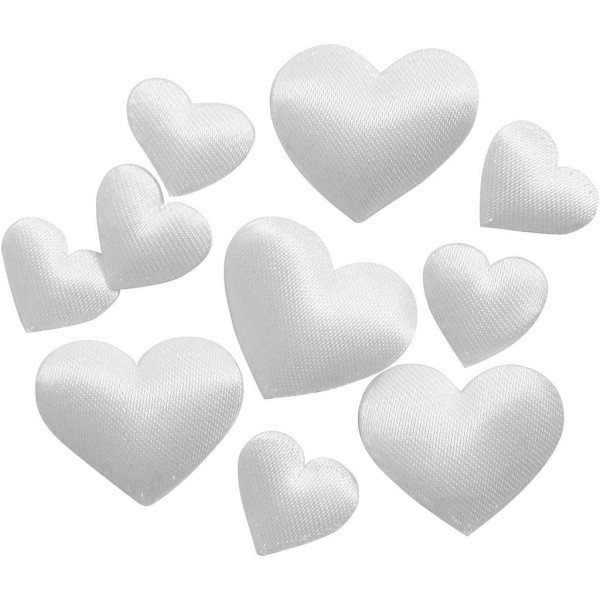 Coeurs blancs en satin à décorer - 1 à 2 cm - 70 pcs - Photo n°1