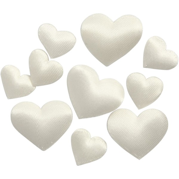 Coeurs en satin Blanc cassé à décorer - De 10 à 20 mm - 70 pcs - Photo n°1
