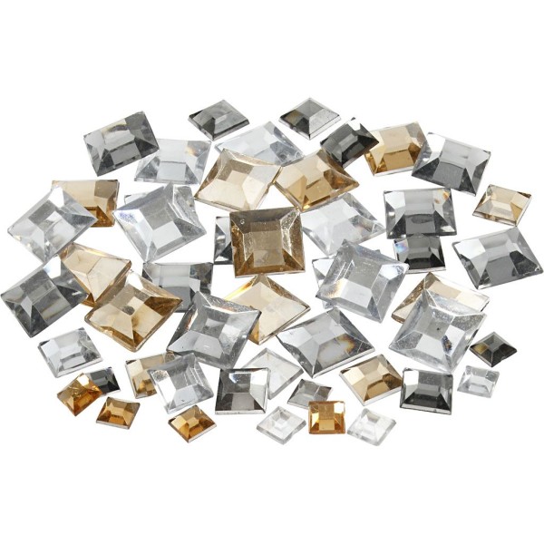 Strass pierres à coller carrés - Or et argent - 6 à 12 mm - 360 pcs - Photo n°1