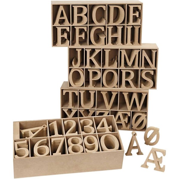 Lettres et Chiffres en bois, h: 8 cm, ép. 1,5 cm, 246 pièces, MDF - Photo n°1