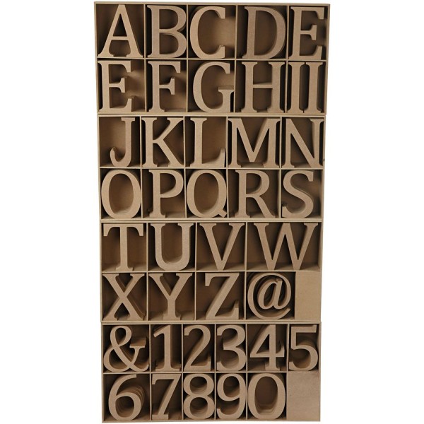 Chiffres, lettres et signes en bois, h: 8 cm, ép. 1,5 cm, 240 pièces, MDF - Photo n°1
