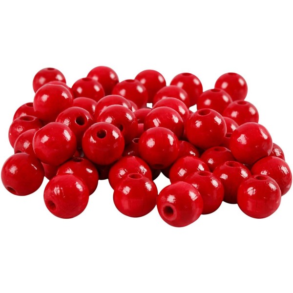 Perles en bois - Rouge - 12 mm - 40 pcs - Photo n°1