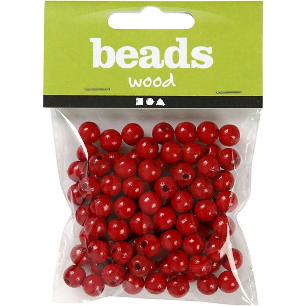 Perles en bois - Rouge  - 10 mm - 70 pcs - Photo n°2