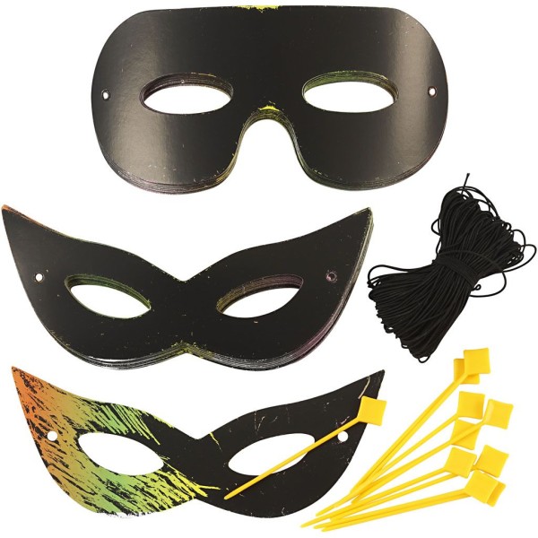 Masques à gratter, h: 7 cm, l: 18 cm, 60 pièces, couleurs néons, noir - Photo n°1