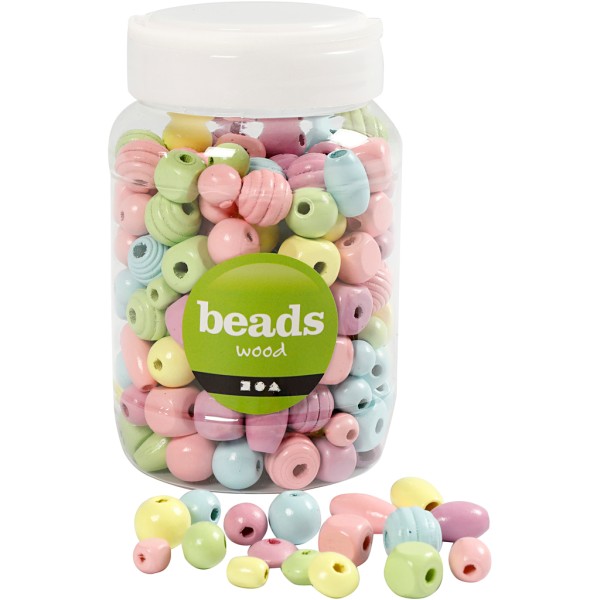Perles en bois colorées - 10 à 15 mm - 175 gr - Photo n°1