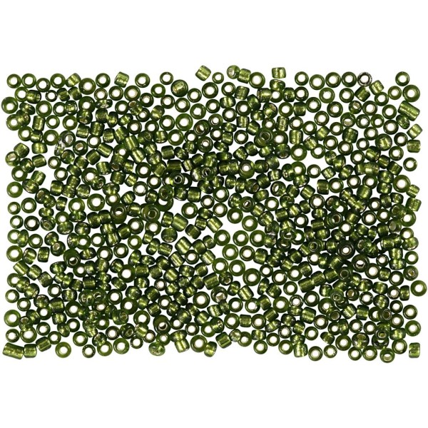 Rocailles, dim. 15/0 mm, d: 1,7 mm, 500 gr, vert pré - Photo n°1