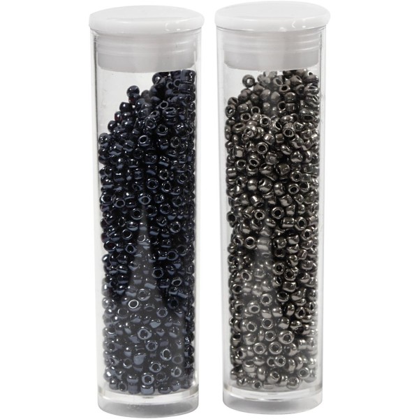 Assortiment de perles de rocaille - Gris foncé et noir - 1,7 mm - 2 x 7 gr - Photo n°1