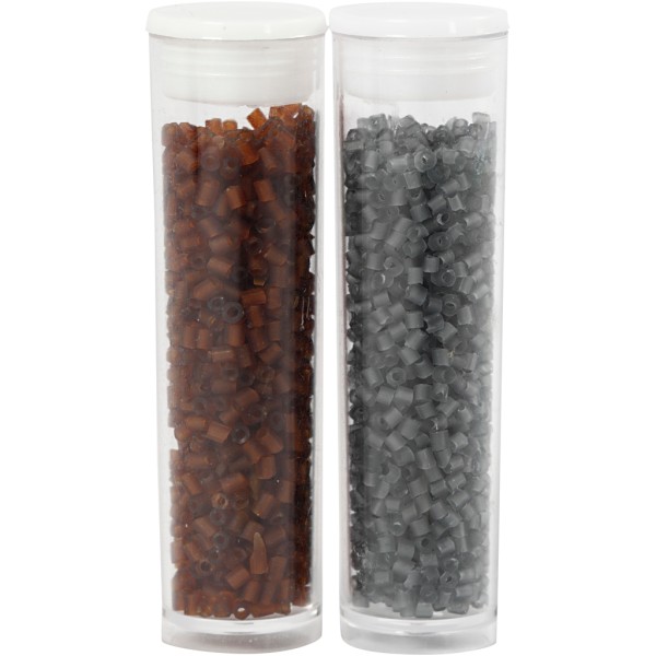 Assortiment de perles de rocaille cylindriques - Brun et gris transparent - 1,7 mm - 2 x 7 gr - Photo n°1