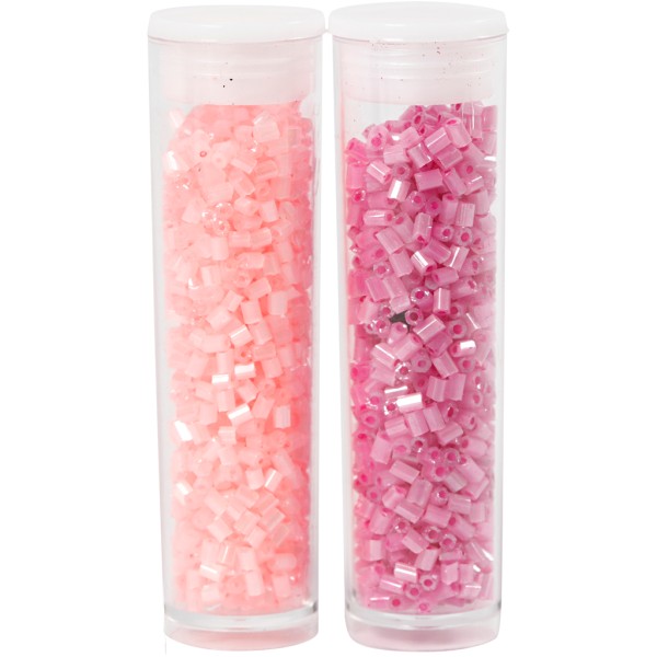 Assortiment de perles de rocaille cylindriques - Rose et rose transparent - 1,7 mm - 2 x 7 gr - Photo n°1