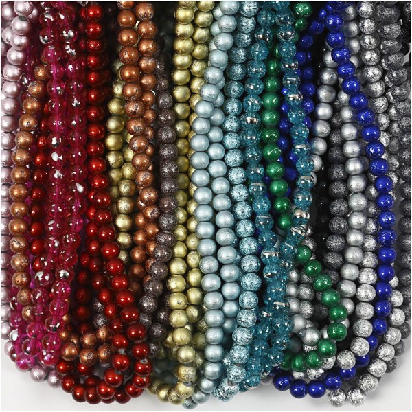 Assortiment de perles en verre, d: 8-11 mm, diamètre intérieur 1-1,5 mm, 16 rangs - Photo n°1