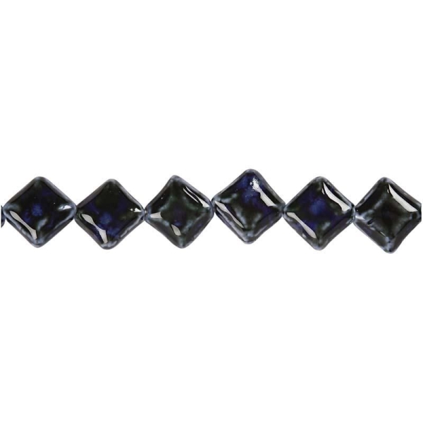 Perles en poterie, L: 19x19 mm, diamètre intérieur 2 mm, 11 pièces, bleu - Photo n°1