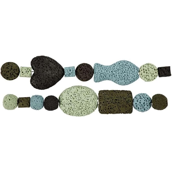 Perles de luxe - Assortiment, d: 6-37 mm, diamètre intérieur 2 mm, 1 set, harmonie bleu/vert - Photo n°1