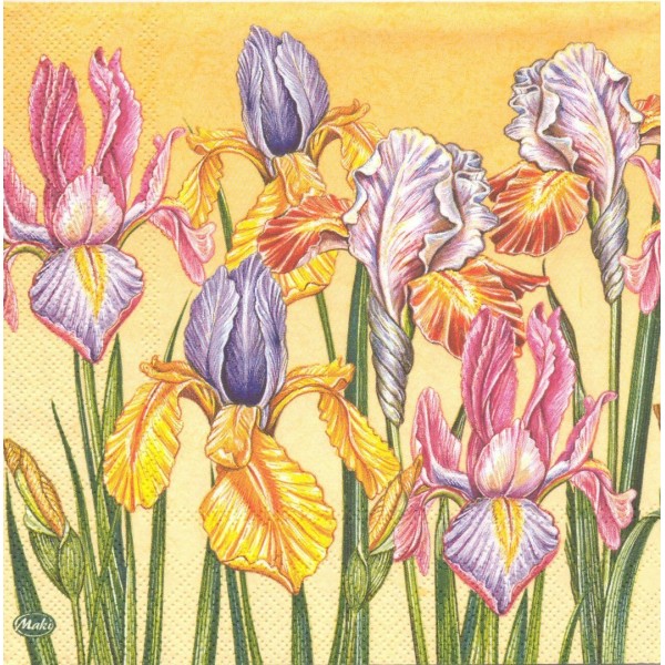 4 Serviettes en papier Fleurs Champ D'Iris jaune Format Lunch - Photo n°1