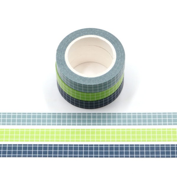 3 rouleaux de Masking tape grille planner vert et bleu - 10mm x 10m - W504 - Photo n°1