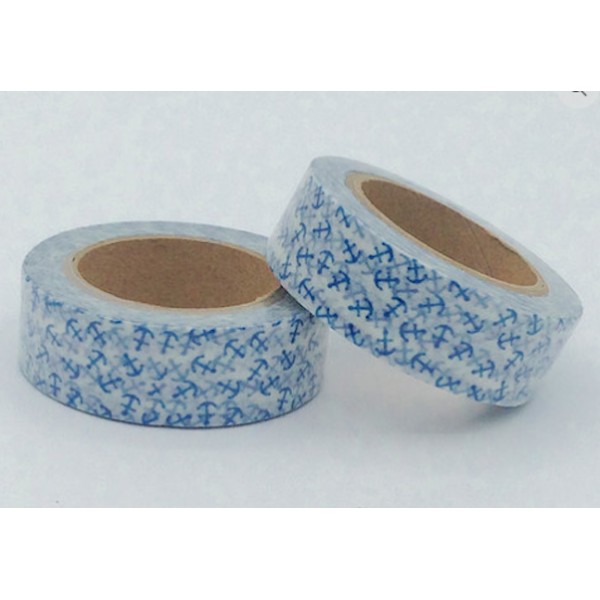 Masking tape ancres bleues thème marin 15mm x 10m - Photo n°1